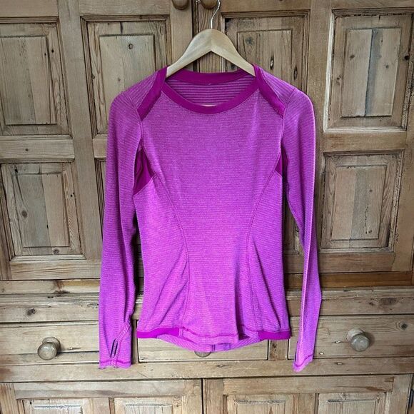 Lululemon 6 /‎ 8 Long Sleeve Shirt Pink Ruffles Athletic Crewneck Tee - Picture 1 of 10